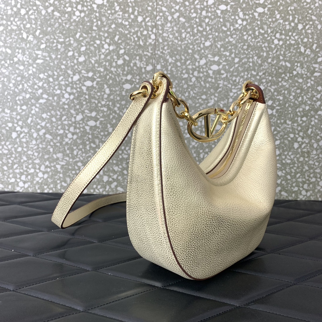 Valentino Garavani VLogo Moon Mini Hobo Bag in Gold Nappa Leather 